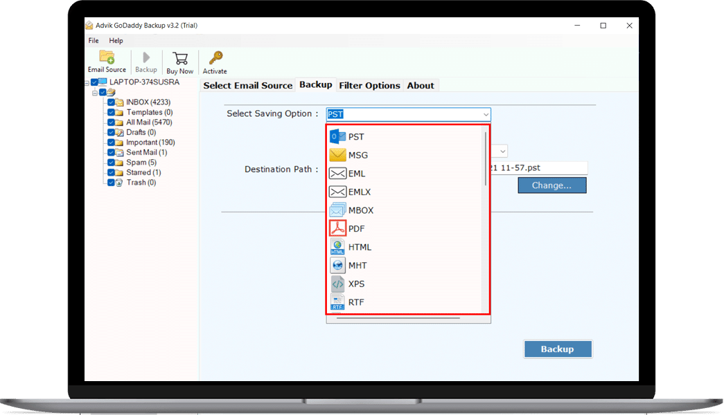 godaddy email backup tool